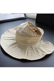 Women Summer Solid Velcro Patch Large Brim Foldable Wind Drawstring Sun Hat