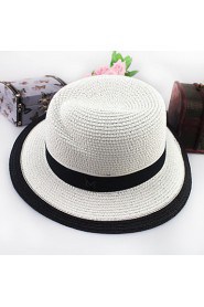 Women Straw Middle Brimmed Foldable Black and White Sun Hats