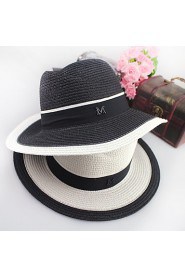 Women Straw Middle Brimmed Foldable Black and White Sun Hats