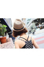 Women Straw Fedora Hat,Vintage/ Cute/ Casual Spring/ Summer/ Fall