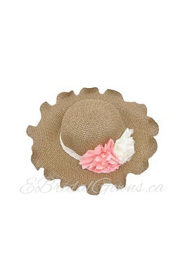 Women's Contrast Flower Curl Edge Summer Straw Hat (more colors)