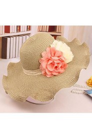 Women's Contrast Flower Curl Edge Summer Straw Hat (more colors)