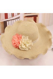 Women's Contrast Flower Curl Edge Summer Straw Hat (more colors)