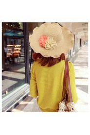 Women's Contrast Flower Curl Edge Summer Straw Hat (more colors)