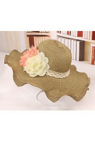 Women's Contrast Flower Curl Edge Summer Straw Hat (more colors)