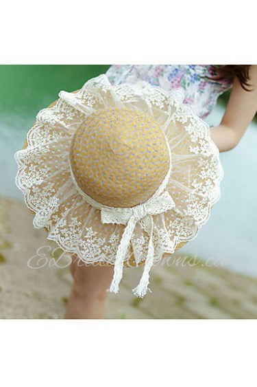 Lace Bow Ms. Collapsible Sun Straw Beach Hat