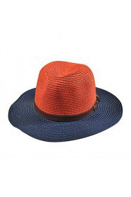 Retro Bow Color Stitching Leather Buckle Large Brimmed Sun Hat