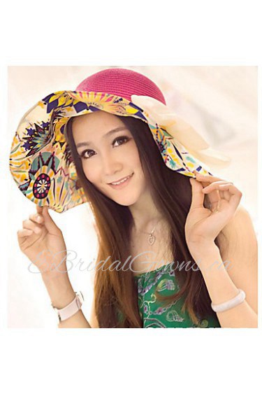 Foldable Bow Visor Prints Casual Beach Holiday Sun Straw Hat