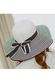 Women's Wide Brim Stripes Bow Floppy Beach Boho Straw Sun Hat