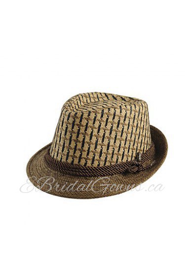 Men Vintage Casual England Plaid Jazz Hat Travel Straw