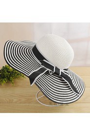 Women Mesh/ Straw Flowers and Striped Floppy Hat,Cute/ Party/ Casual Spring/ Summer/ Fall