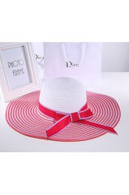 Women Mesh/ Straw Flowers and Striped Floppy Hat,Cute/ Party/ Casual Spring/ Summer/ Fall