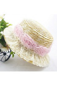 Women Lace/ Straw Flowers Fedora Hat,Cute/ Party/ Casual Spring/ Summer/ Fall