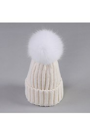 Fake Fur Ball Women Cotton Beanie/Slouchy,Cute/ Casual Fall/ Winter