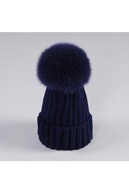 Fake Fur Ball Women Cotton Beanie/Slouchy,Cute/ Casual Fall/ Winter