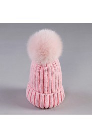 Fake Fur Ball Women Cotton Beanie/Slouchy,Cute/ Casual Fall/ Winter