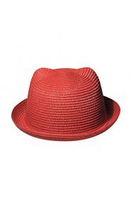 Women Orecchiette Cute Straw Bear Beach Casual Pure Color Hat