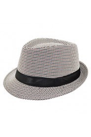 Unisex Houndstooth Pattern Ribbon Fedora Hat