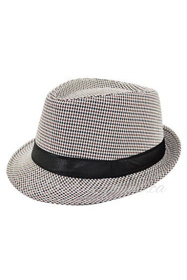 Unisex Houndstooth Pattern Ribbon Fedora Hat