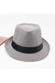 Unisex Houndstooth Pattern Ribbon Fedora Hat