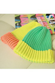 Women Fluorescent Color Stitching Small Speakers Wool Knit Cap