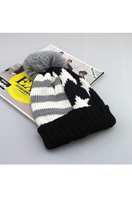 Five-pointed Star Male aAnd Female Couple Cuffs Balls Wool Hats Knitted Flag Hat