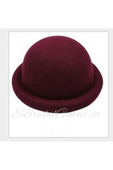 Women Vintage Candy Color British Folding Edge Wool Bowler Hats