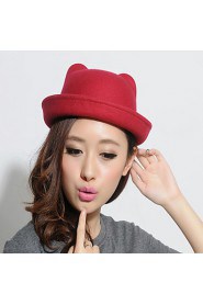 Women Vintage Casual Orecchiette Flanging Dome Cashmere Wool Solid Color Bear Hat