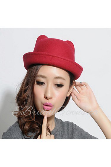 Women Vintage Casual Orecchiette Flanging Dome Cashmere Wool Solid Color Bear Hat