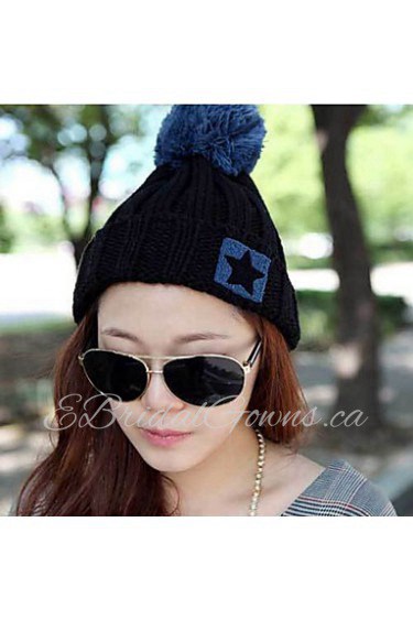 Unisex Casual Korean Five-pointed Star Patch Large Balls Knitted Wool Hat