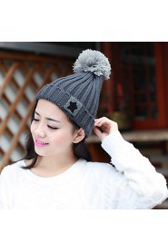 Unisex Casual Korean Five-pointed Star Patch Large Balls Knitted Wool Hat