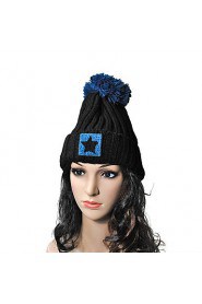 Unisex Casual Korean Five-pointed Star Patch Large Balls Knitted Wool Hat
