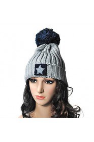 Unisex Casual Korean Five-pointed Star Patch Large Balls Knitted Wool Hat