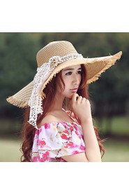 Women Straw Stitching Ribbon Floppy Hat,Cute/ Casual Spring/ Summer/ Fall