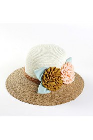 Women Straw Flowers Color Block Fedora Hat,Cute/ Party/ Casual Spring/ Summer/ Fall