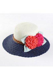 Women Straw Flowers Color Block Fedora Hat,Cute/ Party/ Casual Spring/ Summer/ Fall