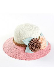 Women Straw Flowers Color Block Fedora Hat,Cute/ Party/ Casual Spring/ Summer/ Fall