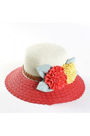 Women Straw Flowers Color Block Fedora Hat,Cute/ Party/ Casual Spring/ Summer/ Fall