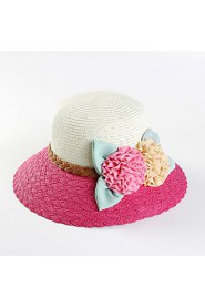 Women Straw Flowers Color Block Fedora Hat,Cute/ Party/ Casual Spring/ Summer/ Fall