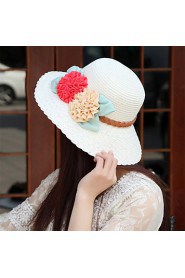 Women Straw Flowers Color Block Fedora Hat,Cute/ Party/ Casual Spring/ Summer/ Fall