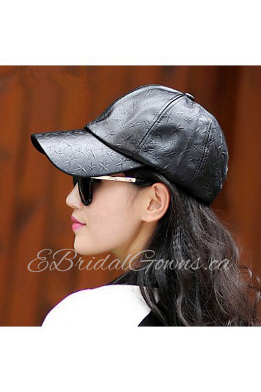 Women Pure Color Pentagram Obscure Leather Baseball Cap