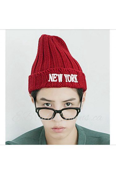 Unisex Letter Embroidered Wool Knitted Korean Version Of Solid Color Pointy Hat