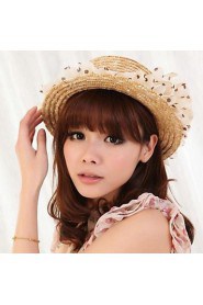 Idyllic Beach Straw Hat Chiffon Flowers