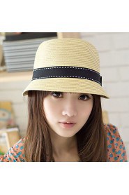 Fashion Women's Dome Bow Solid Ccolor Beach Straw Hat