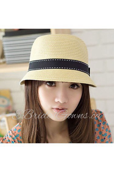 Fashion Women's Dome Bow Solid Ccolor Beach Straw Hat