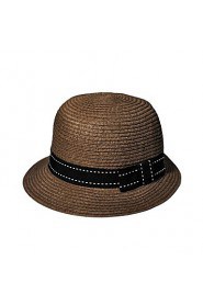 Fashion Women's Dome Bow Solid Ccolor Beach Straw Hat