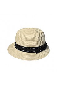 Fashion Women's Dome Bow Solid Ccolor Beach Straw Hat