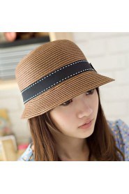 Fashion Women's Dome Bow Solid Ccolor Beach Straw Hat