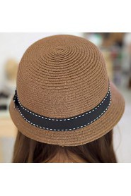 Fashion Women's Dome Bow Solid Ccolor Beach Straw Hat