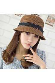 Fashion Women's Dome Bow Solid Ccolor Beach Straw Hat